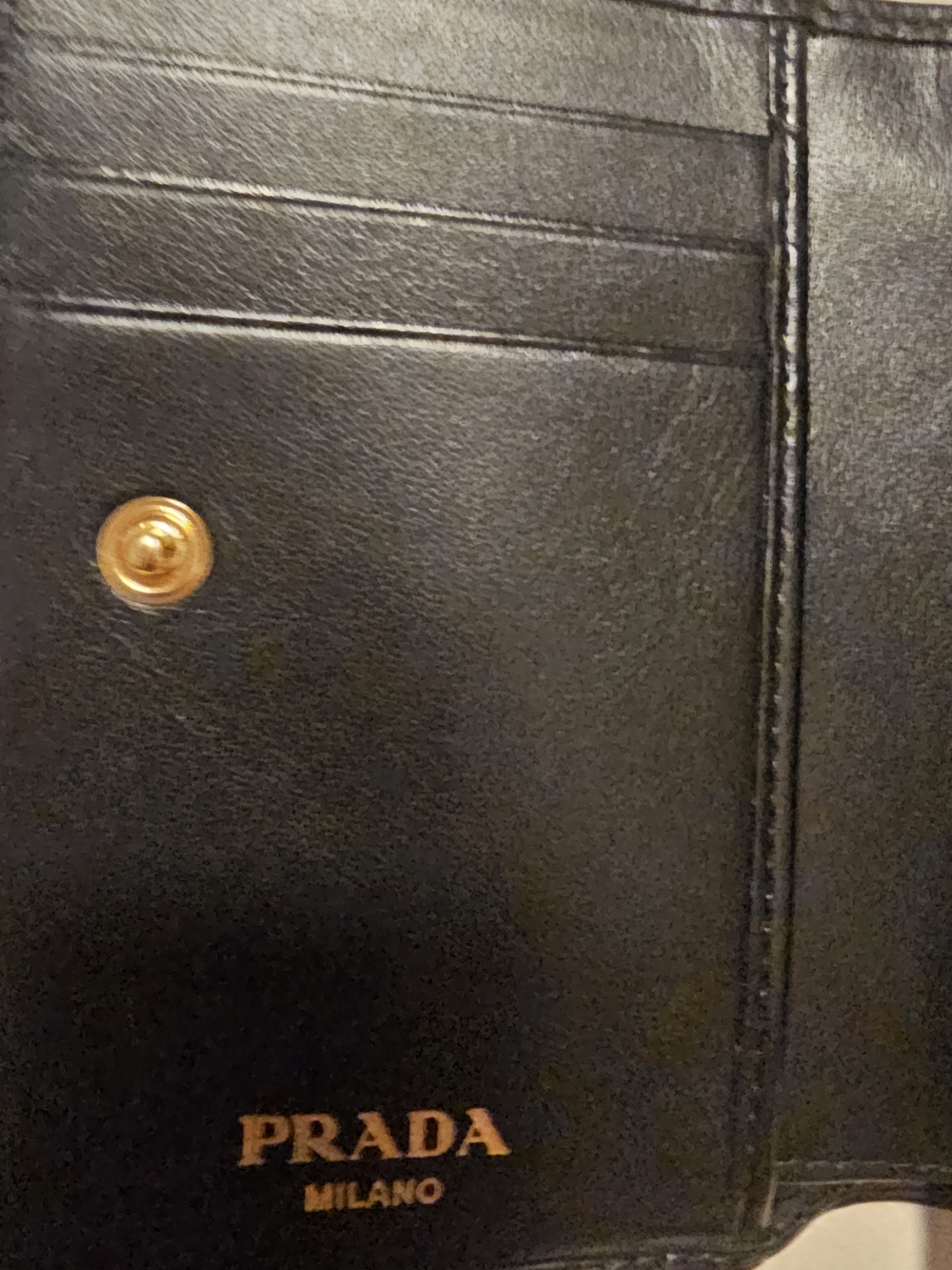 PRADA Black Textured Leather Wallet with Gold Logo - Picture 2 of 5